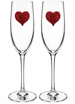 Red Heart Jeweled Champagne Flute Set 