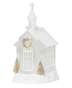 Wedding Chapel Glitter Globe | Elegant White